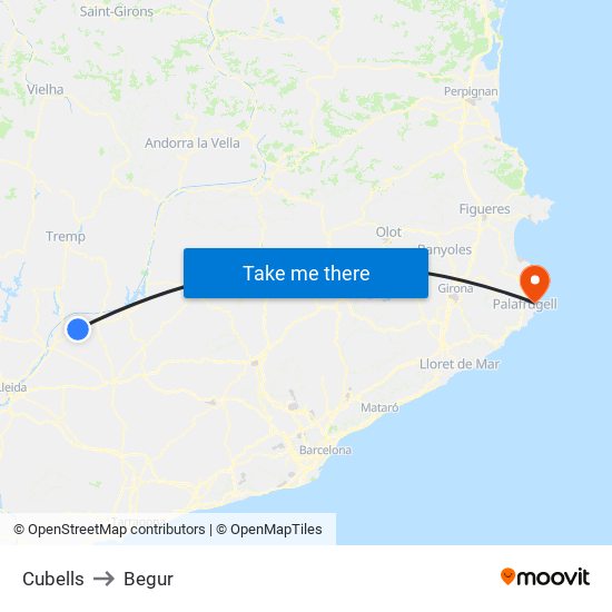 Cubells to Begur map