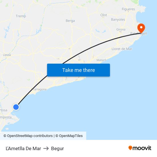 L'Ametlla De Mar to Begur map