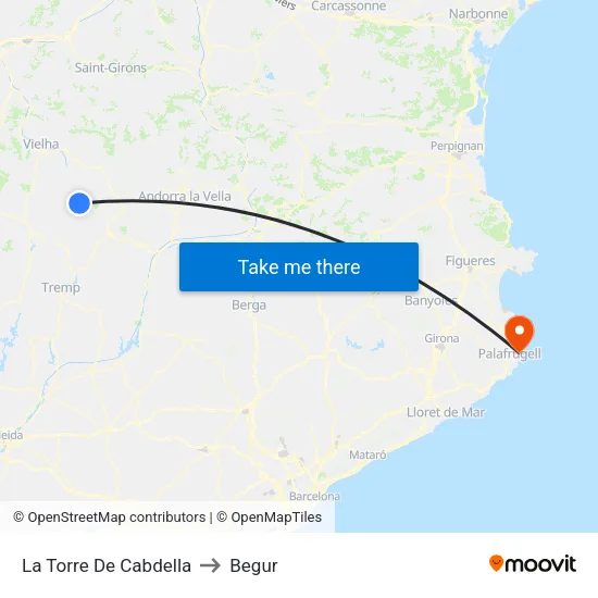 La Torre De Cabdella to Begur map