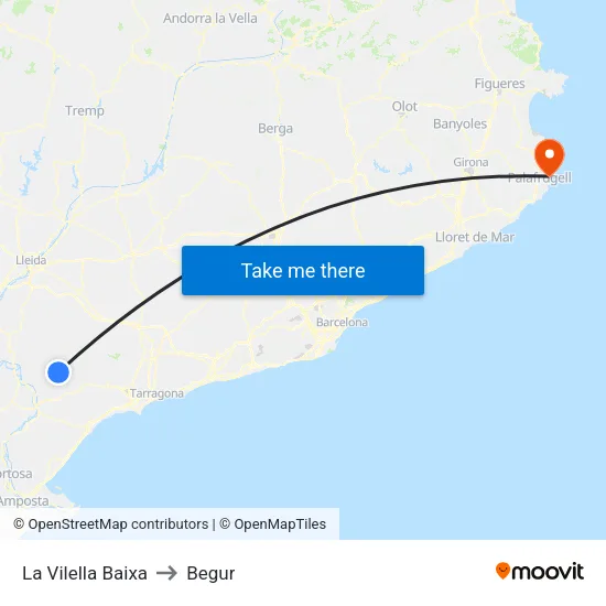 La Vilella Baixa to Begur map