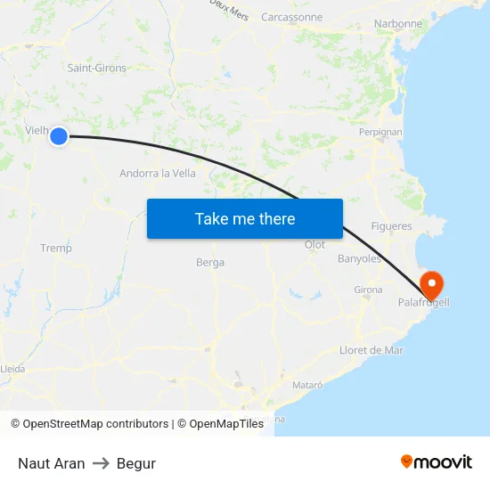 Naut Aran to Begur map