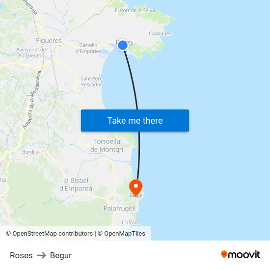 Roses to Begur map