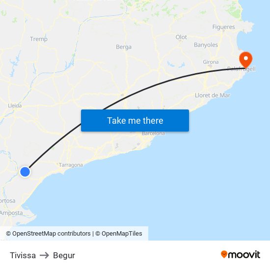 Tivissa to Begur map