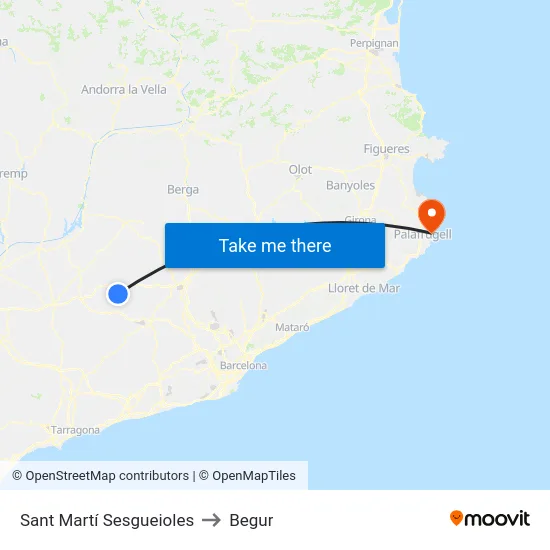Sant Martí Sesgueioles to Begur map