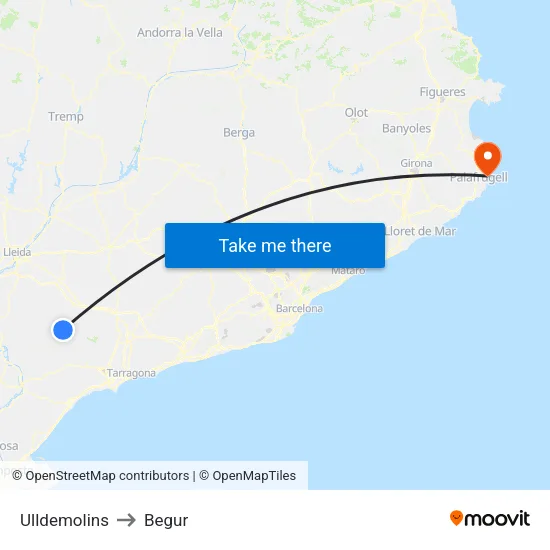 Ulldemolins to Begur map