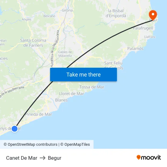 Canet De Mar to Begur map