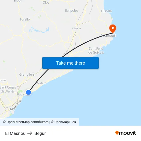 El Masnou to Begur map