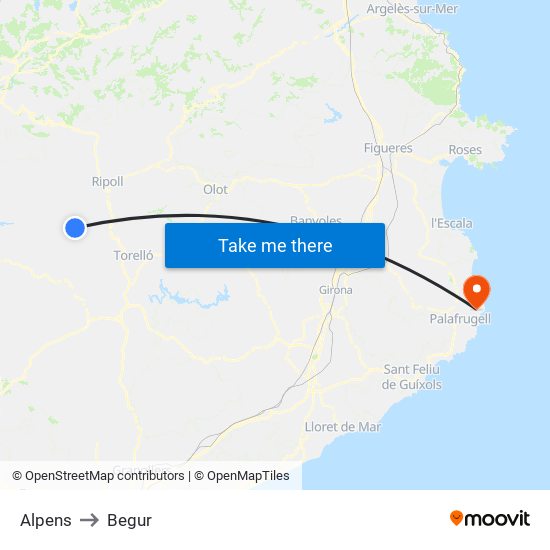 Alpens to Begur map