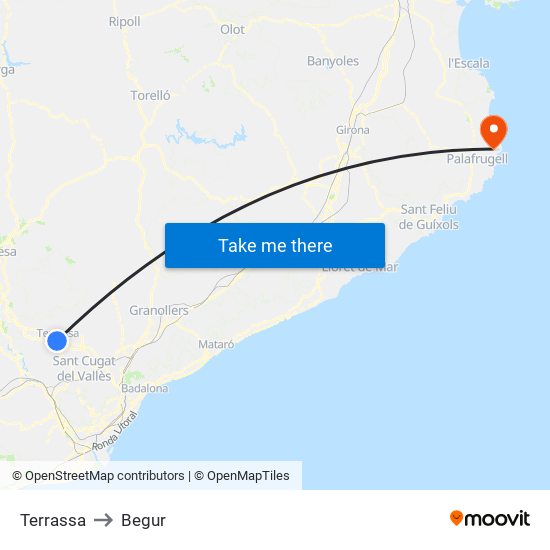 Terrassa to Begur map