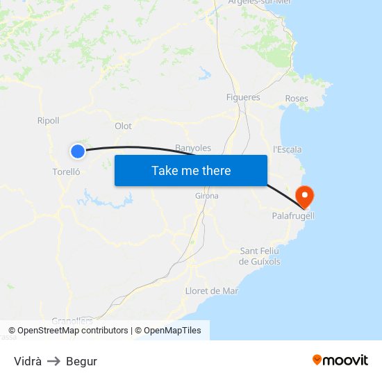 Vidrà to Begur map