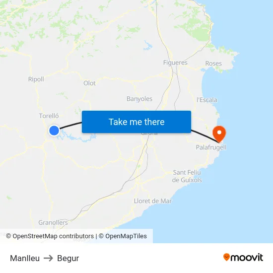 Manlleu to Begur map