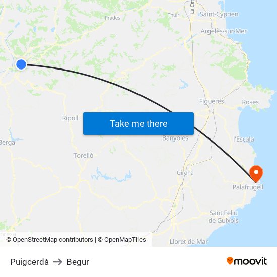 Puigcerdà to Begur map