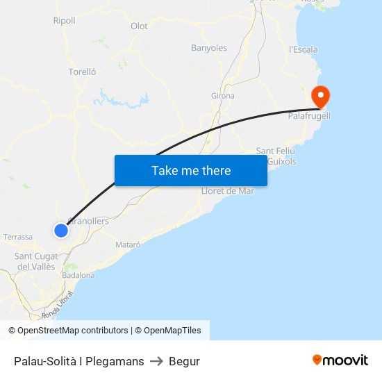 Palau-Solità I Plegamans to Begur map