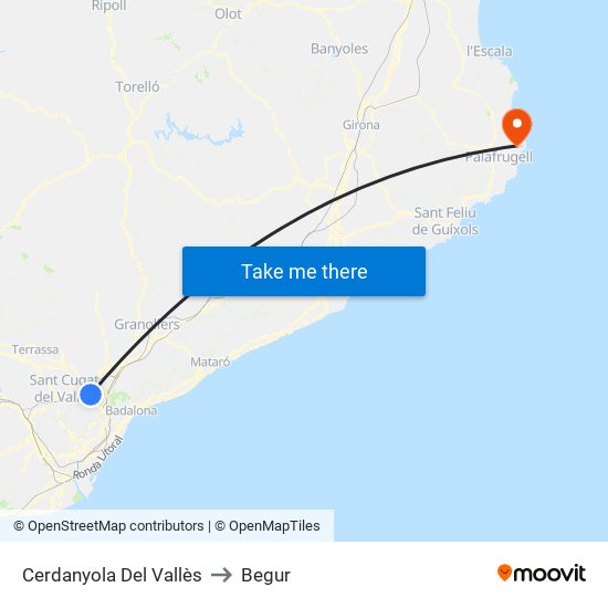 Cerdanyola Del Vallès to Begur map