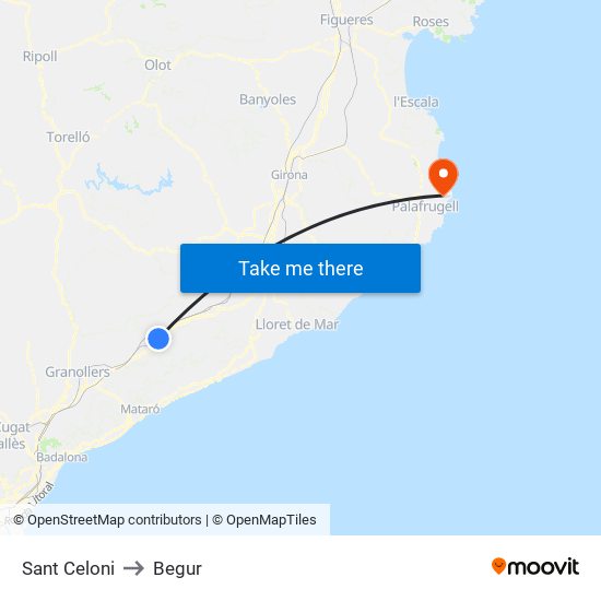 Sant Celoni to Begur map