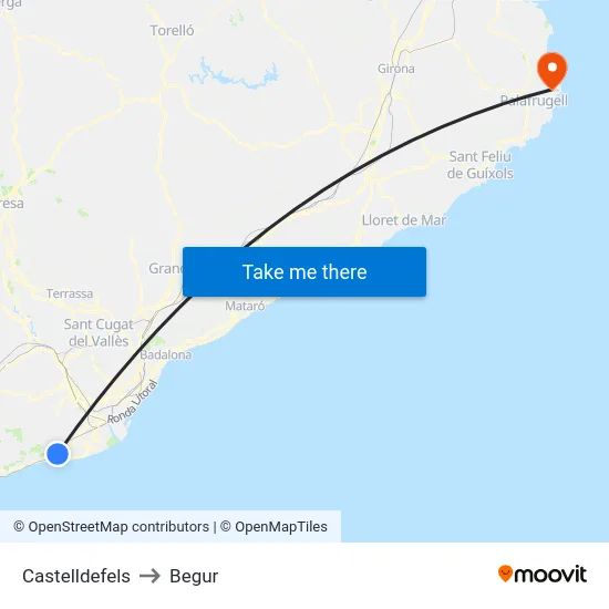 Castelldefels to Begur map