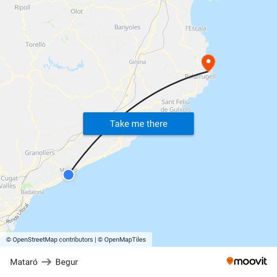 Mataró to Begur map