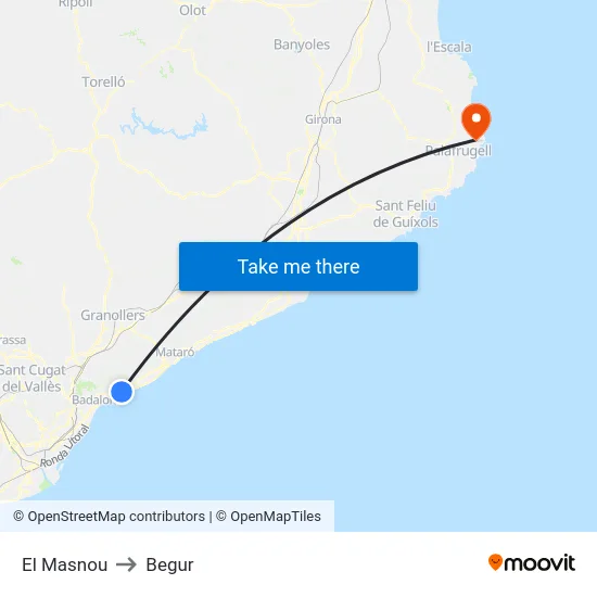 El Masnou to Begur map