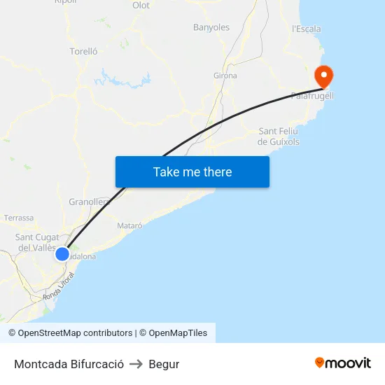 Montcada Bifurcació to Begur map
