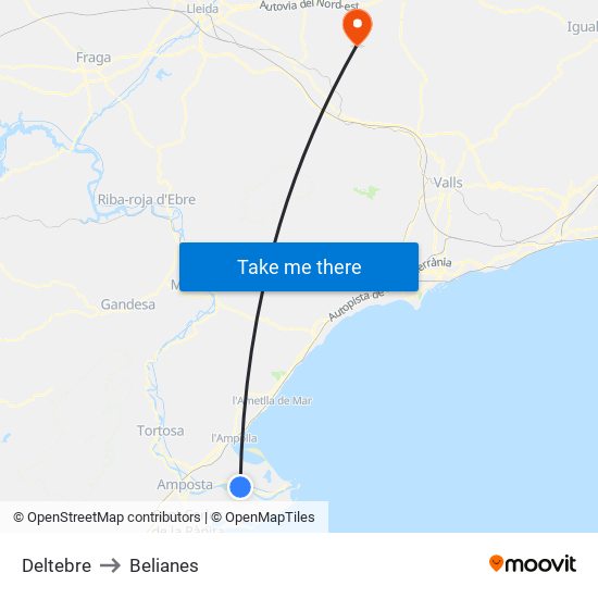 Deltebre to Belianes map