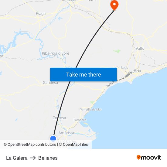 La Galera to Belianes map
