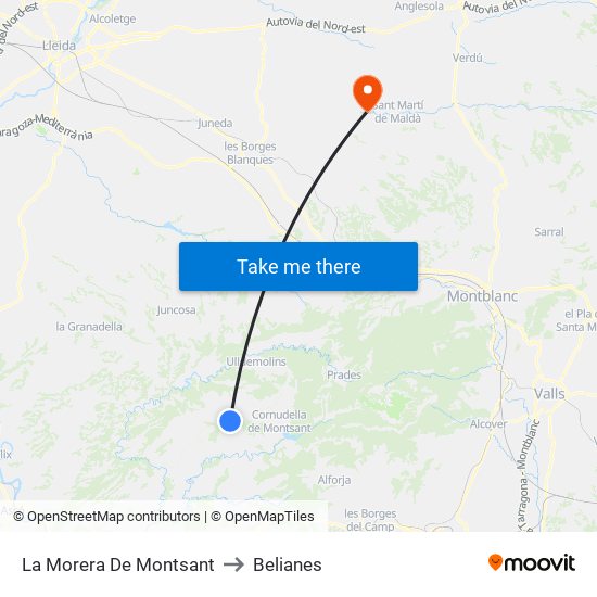 La Morera De Montsant to Belianes map