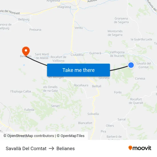 Savallà Del Comtat to Belianes map