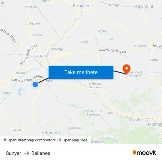 Sunyer to Belianes map