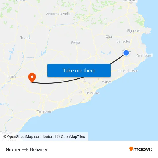 Girona to Belianes map