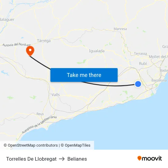 Torrelles De Llobregat to Belianes map