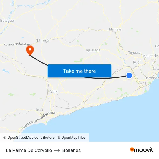 La Palma De Cervelló to Belianes map