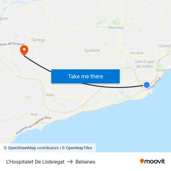 L’Hospitalet De Llobregat to Belianes map
