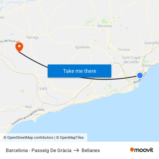 Barcelona - Passeig De Gràcia to Belianes map