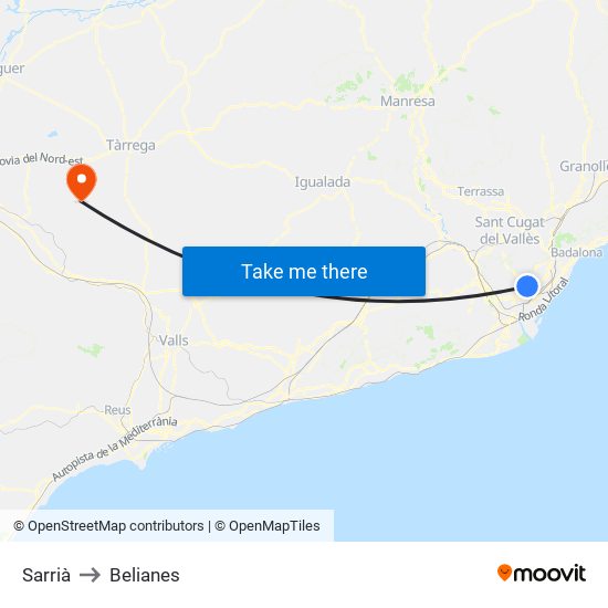 Sarrià to Belianes map