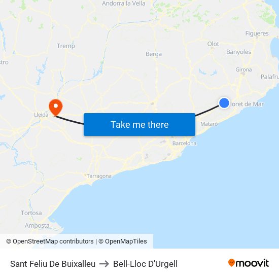 Sant Feliu De Buixalleu to Bell-Lloc D'Urgell map