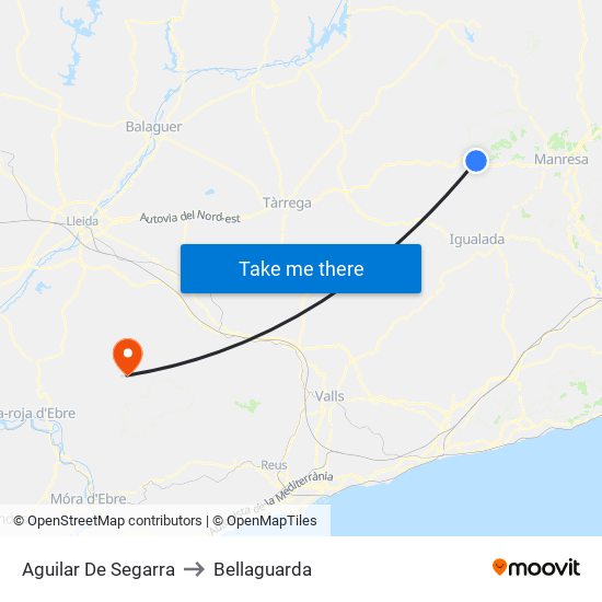 Aguilar De Segarra to Bellaguarda map