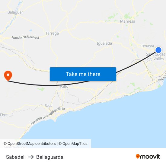 Sabadell to Bellaguarda map
