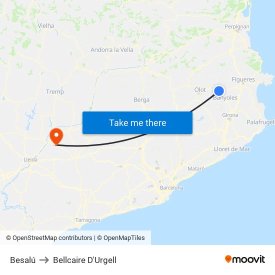 Besalú to Bellcaire D'Urgell map