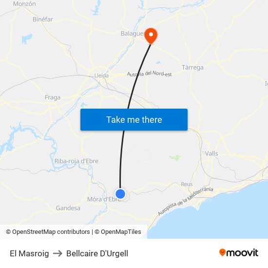 El Masroig to Bellcaire D'Urgell map