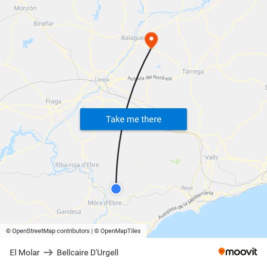El Molar to Bellcaire D'Urgell map