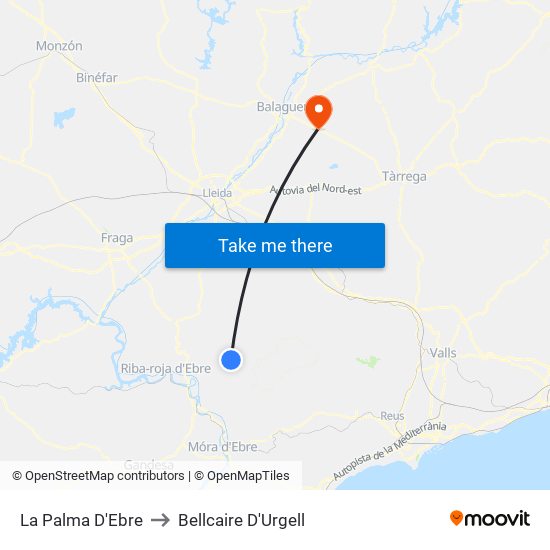 La Palma D'Ebre to Bellcaire D'Urgell map