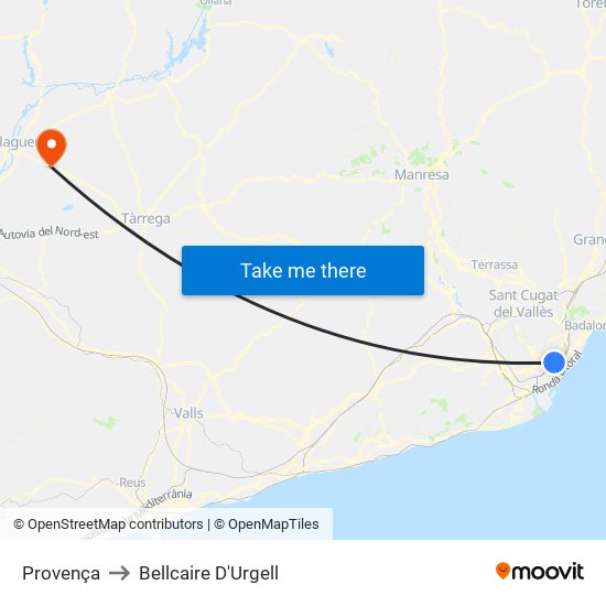 Provença to Bellcaire D'Urgell map