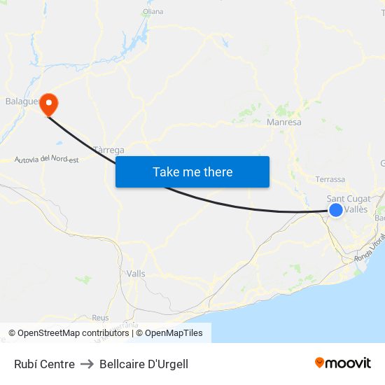 Rubí Centre to Bellcaire D'Urgell map