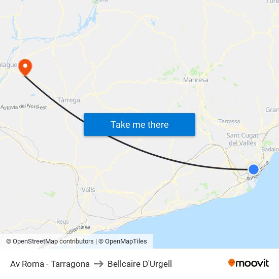 Av Roma - Tarragona to Bellcaire D'Urgell map