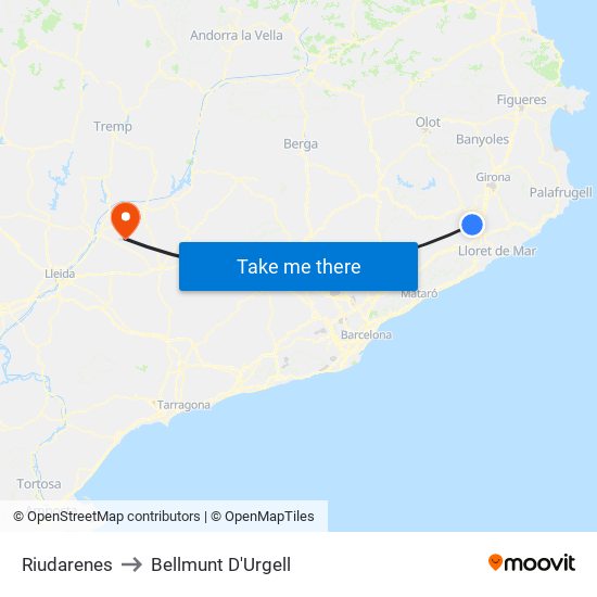 Riudarenes to Bellmunt D'Urgell map