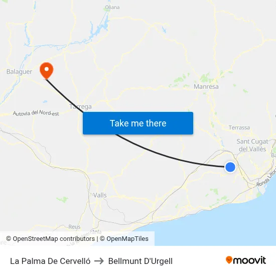 La Palma De Cervelló to Bellmunt D'Urgell map