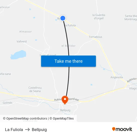 La Fuliola to Bellpuig map