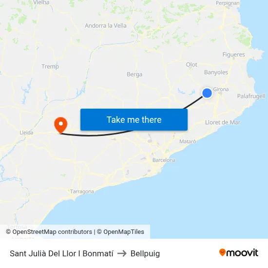 Sant Julià Del Llor I Bonmatí to Bellpuig map
