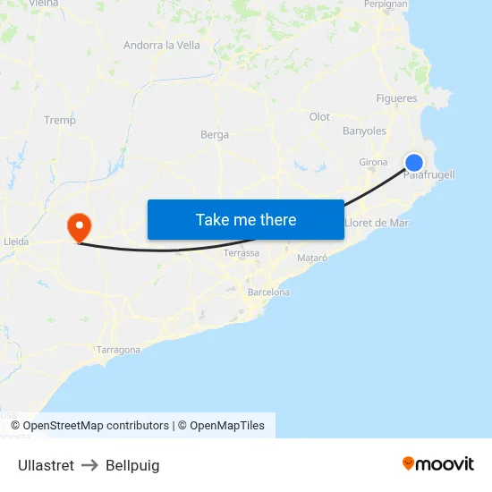 Ullastret to Bellpuig map