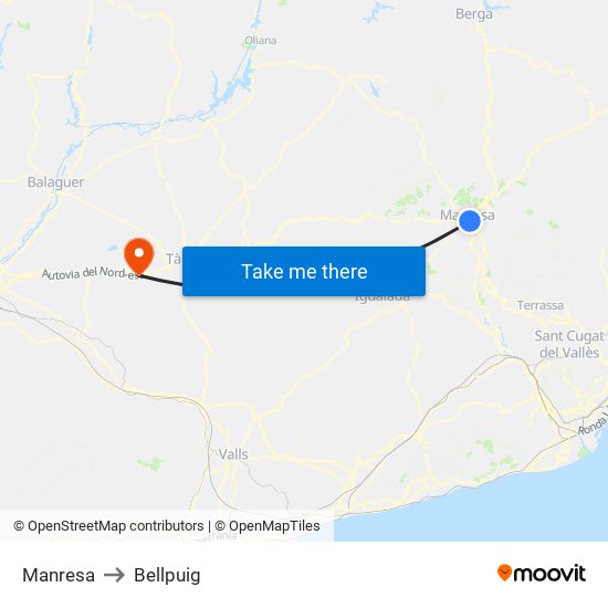Manresa to Bellpuig map